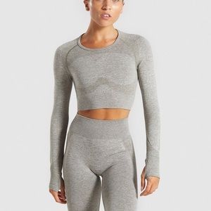 Gymshark Cropped Long Sleeve Top Khaki Marl/Taupe